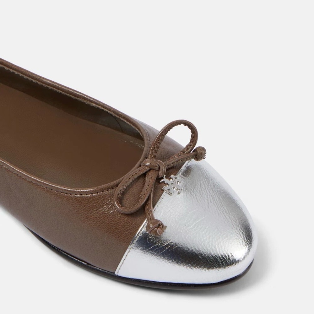 Tory Burch Brown and Silver Loafers Sleek Leather Flats